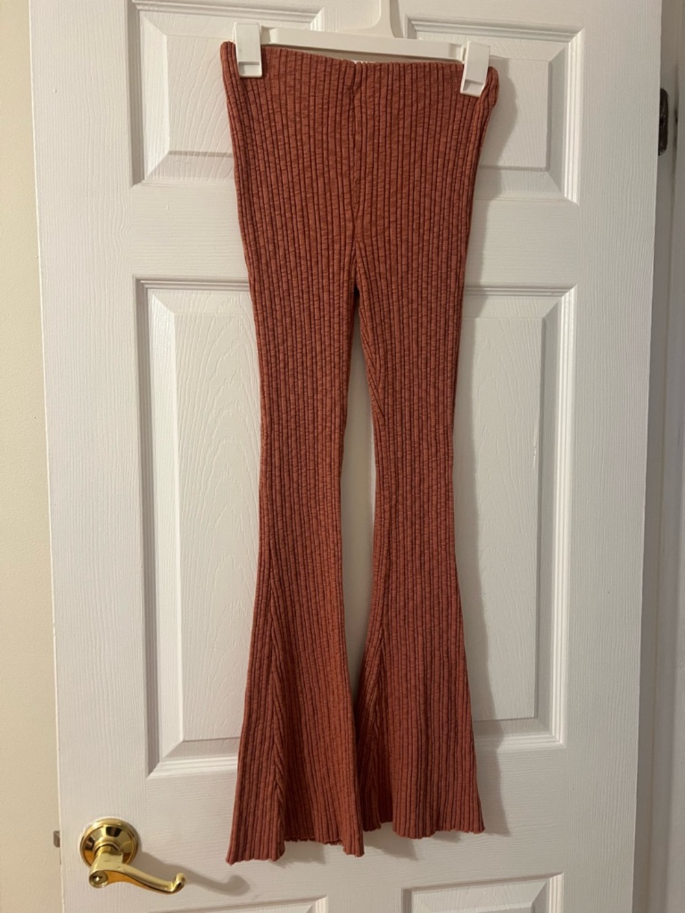 Urban Outfitters Rust Ribbed Knit Flare Pants